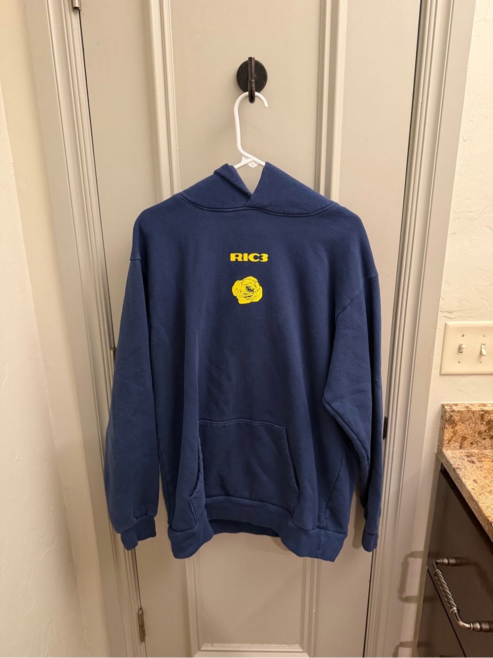 RIC3 Navy Blue Hoodie with Yellow Rose Graphic